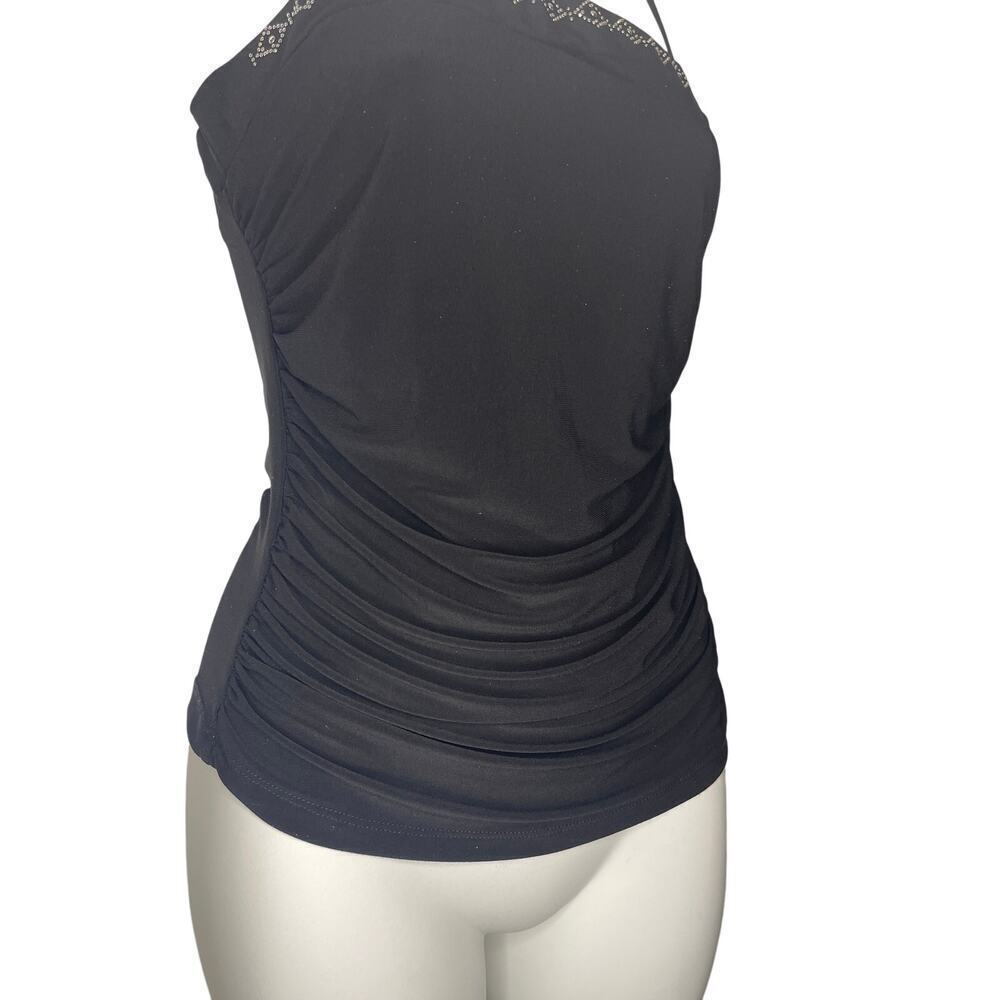 Vintage Black Rhinestone Neckline Spaghetti Strap Tank Top Women's Size Medium - Picture 5 of 6